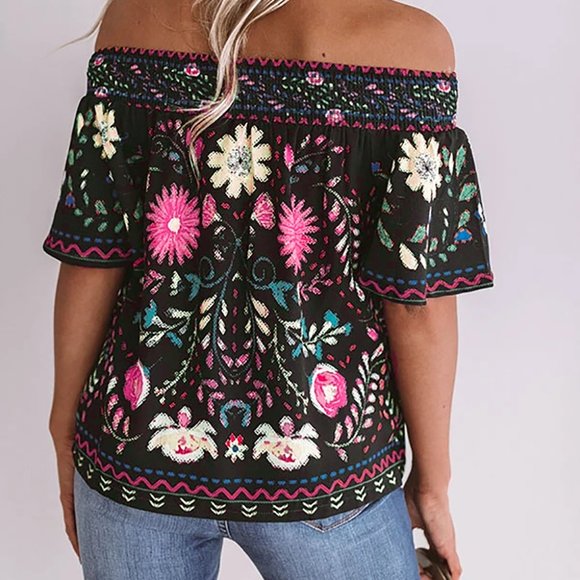 Black Floral Shift Top - Picture 3 of 3